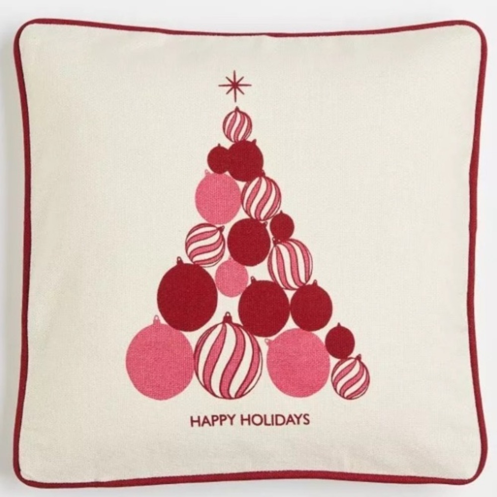 Red & Pink Ornament Tree with Red Piping Pillow Cover 16"x16" H&M 1ct